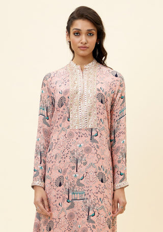 Sva By Sonam And Paras Modi-Pink Mor Jaal Print Kurta With Pant-INDIASPOPUP.COM