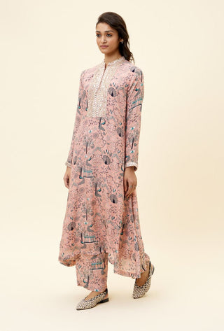 Sva By Sonam And Paras Modi-Pink Mor Jaal Print Kurta With Pant-INDIASPOPUP.COM