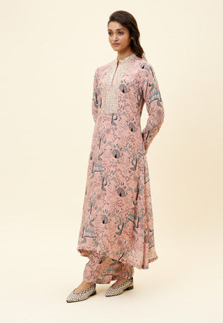 Sva By Sonam And Paras Modi-Pink Mor Jaal Print Kurta With Pant-INDIASPOPUP.COM