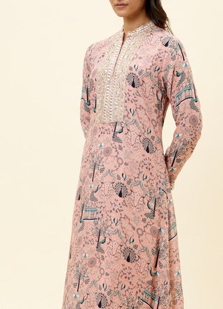 Sva By Sonam And Paras Modi-Pink Mor Jaal Print Kurta With Pant-INDIASPOPUP.COM