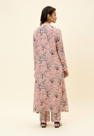 Sva By Sonam And Paras Modi-Pink Mor Jaal Print Kurta With Pant-INDIASPOPUP.COM