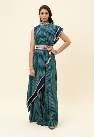 Sva By Sonam And Paras Modi-Blue Draped Top With Sharara And Belt-INDIASPOPUP.COM