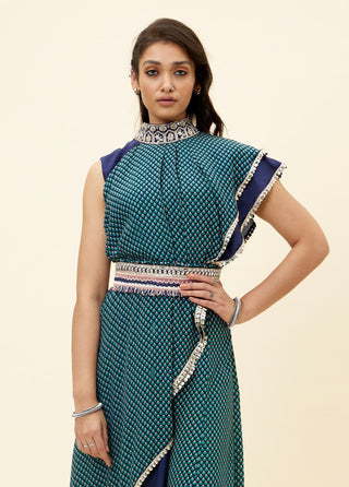 Sva By Sonam And Paras Modi-Blue Draped Top With Sharara And Belt-INDIASPOPUP.COM