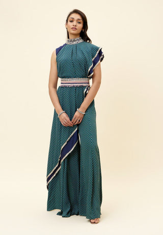 Sva By Sonam And Paras Modi-Blue Draped Top With Sharara And Belt-INDIASPOPUP.COM