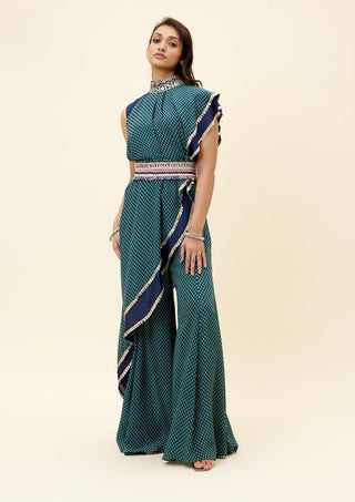 Sva By Sonam And Paras Modi-Blue Draped Top With Sharara And Belt-INDIASPOPUP.COM