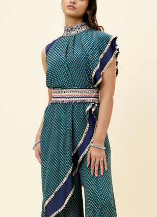 Sva By Sonam And Paras Modi-Blue Draped Top With Sharara And Belt-INDIASPOPUP.COM