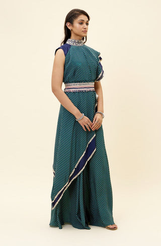 Sva By Sonam And Paras Modi-Blue Draped Top With Sharara And Belt-INDIASPOPUP.COM