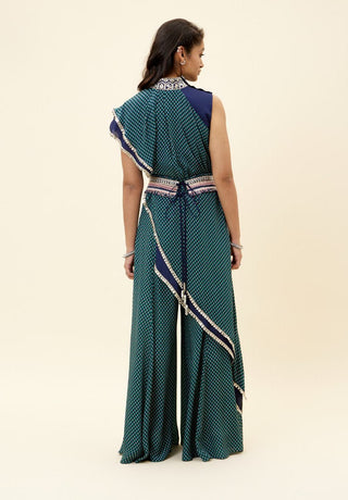 Sva By Sonam And Paras Modi-Blue Draped Top With Sharara And Belt-INDIASPOPUP.COM