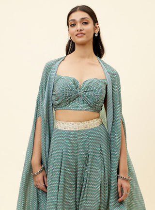 Sva By Sonam And Paras Modi-Multicolor Butti Print Bustier With Palazzo And Cape-INDIASPOPUP.COM