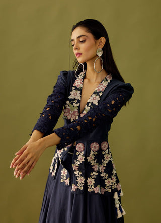 Chandrima-Indigo Cordwork Panelled Jacket-INDIASPOPUP.COM