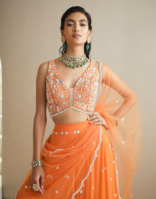 Orange Embellished Lehenga Set