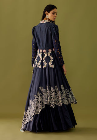 Chandrima-Indigo Assymetyric Cutwork Lehenga-INDIASPOPUP.COM