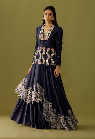 Chandrima-Indigo Assymetyric Cutwork Lehenga-INDIASPOPUP.COM