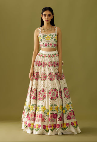 Chandrima-Ivory Embroidered And Applique Lehenga-INDIASPOPUP.COM