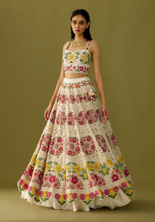 Chandrima-Ivory Embroidered And Applique Lehenga-INDIASPOPUP.COM