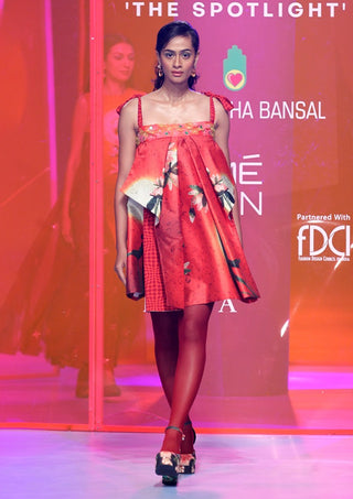 Siddhartha Bansal-Cherry Red Box Pleat Embellished Dress-INDIASPOPUP.COM