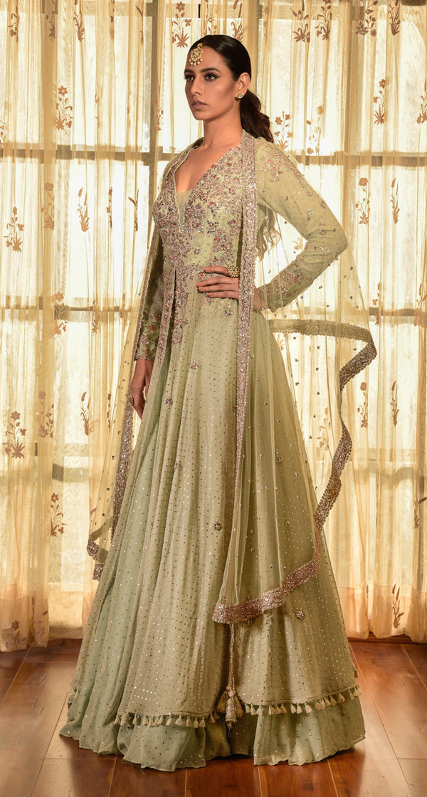Dolly J-Mint Penny Wise Chiffon Kamdani Jacket Lehenga Set-INDIASPOPUP.COM