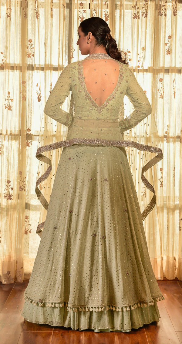 Dolly J-Mint Penny Wise Chiffon Kamdani Jacket Lehenga Set-INDIASPOPUP.COM