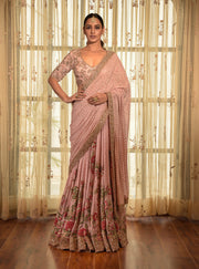 Paynes Pink Kamdani Chiffon Sari And Blouse