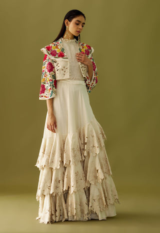 Chandrima-Ivory Cutwork Ruffle Lehenga-INDIASPOPUP.COM