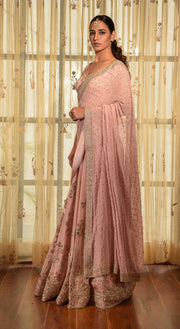 Dolly J-Pink Rose Umber Chiffon Kalidar Saree-INDIASPOPUP.COM