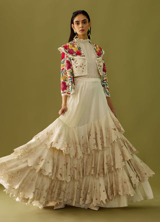 Chandrima-Ivory Cutwork Ruffle Lehenga-INDIASPOPUP.COM