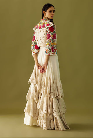 Chandrima-Ivory Cutwork Ruffle Lehenga-INDIASPOPUP.COM