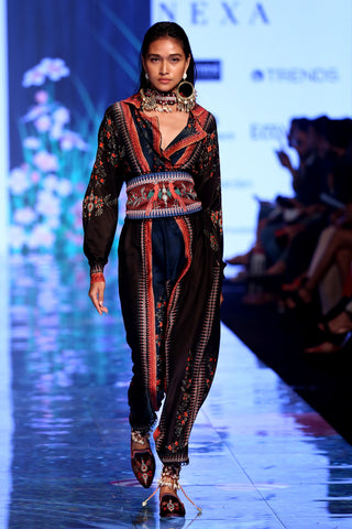 Rajdeep Ranawat-Navy Black Silk Jumpsuit-INDIASPOPUP.COM