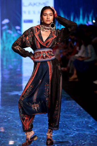 Rajdeep Ranawat-Navy Black Silk Jumpsuit-INDIASPOPUP.COM