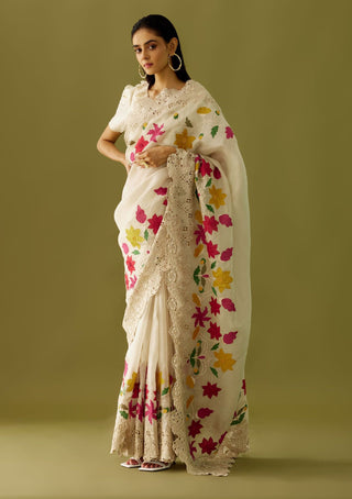 Chandrima-Ivory Cutwork Organza Saree-INDIASPOPUP.COM