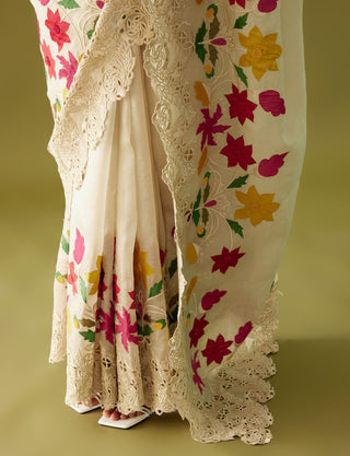 Chandrima-Ivory Cutwork Organza Saree-INDIASPOPUP.COM