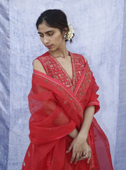 Label Earthen - Red Embroidered Kurta & Straight Pant - INDIASPOPUP.COM