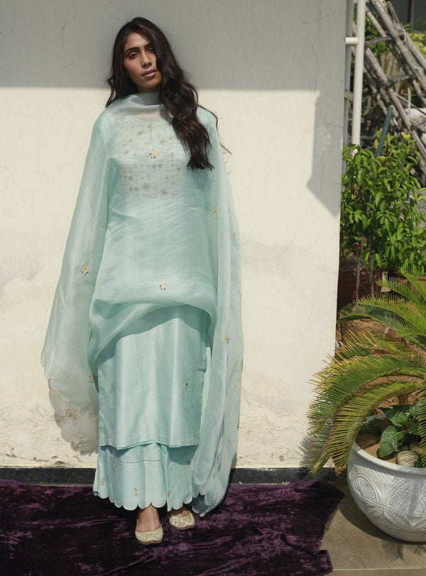 Label Earthen - Aqua Green Kurta & Palazzo - INDIASPOPUP.COM