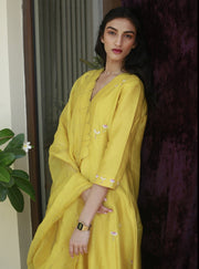 Label Earthen - Yellow Embroidered Kurta & Straight Pant - INDIASPOPUP.COM