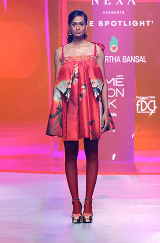 Siddhartha Bansal-Cherry Red Box Pleat Embellished Dress-INDIASPOPUP.COM
