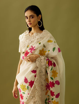 Chandrima-Ivory Cutwork Organza Saree-INDIASPOPUP.COM