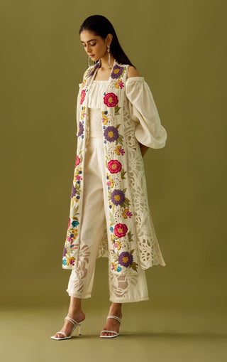 Chandrima-Ivory Cutwork And Applique Jacket-INDIASPOPUP.COM