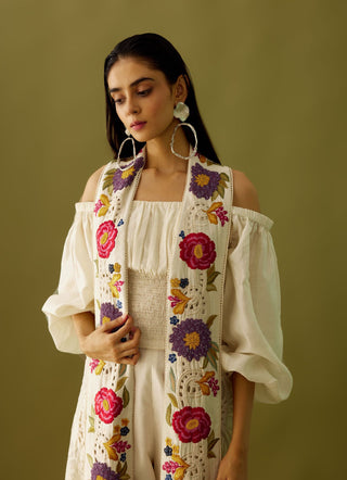 Chandrima-Ivory Cutwork And Applique Jacket-INDIASPOPUP.COM