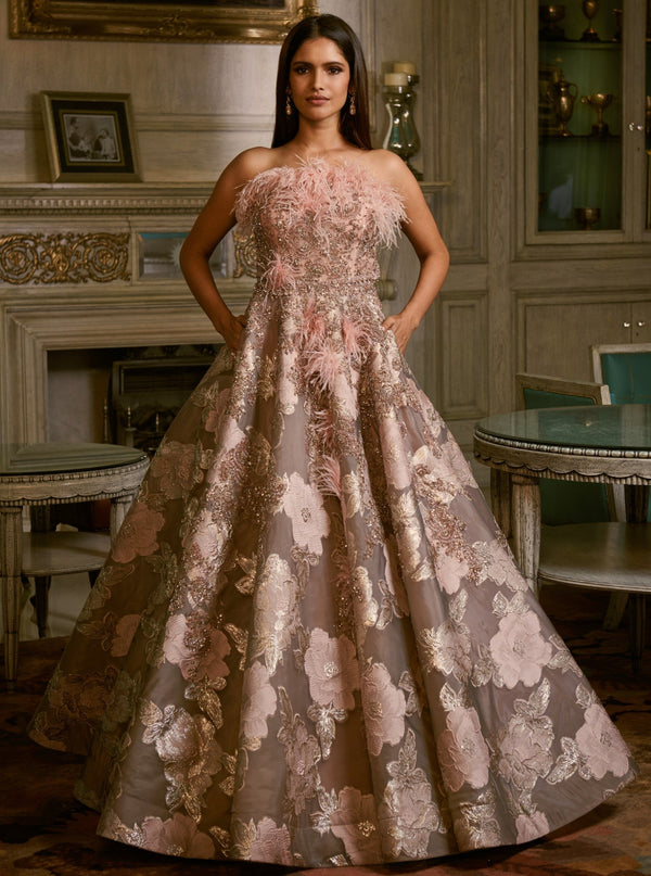 Dolly J-Blush Pink Nevena Silk Statement Gown-INDIASPOPUP.COM