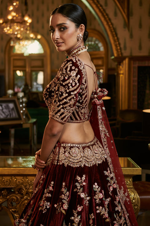 Dolly J-Burgundy Josheena Bridal Lehenga Set-INDIASPOPUP.COM