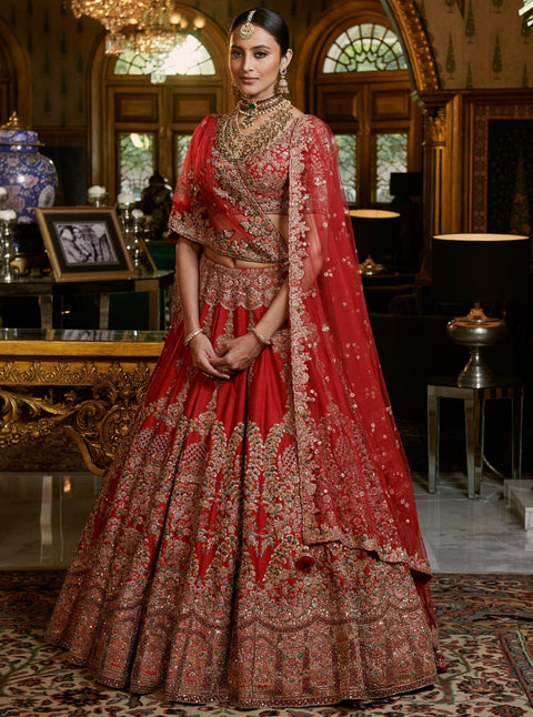 Dolly J-Maroon Naima Raw Silk Lehenga Set-INDIASPOPUP.COM
