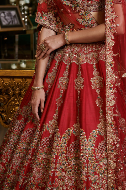 Dolly J-Maroon Naima Raw Silk Lehenga Set-INDIASPOPUP.COM