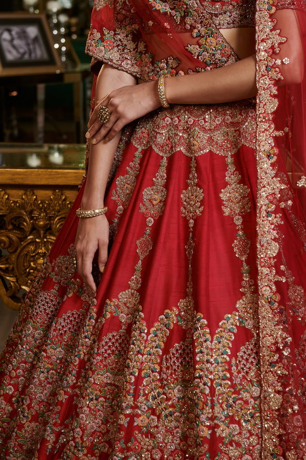 Dolly J-Maroon Naima Raw Silk Lehenga Set-INDIASPOPUP.COM