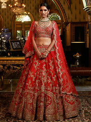 Dolly J-Red Eisha Raw Silk Lehenga Set-INDIASPOPUP.COM