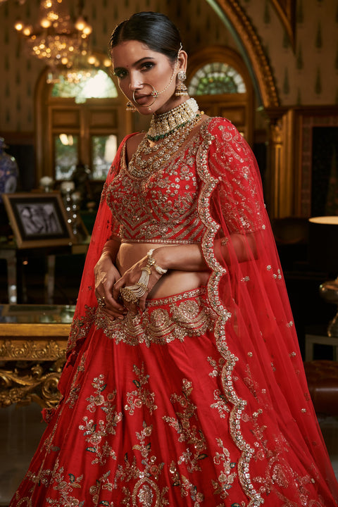 Dolly J-Red Eisha Raw Silk Lehenga Set-INDIASPOPUP.COM