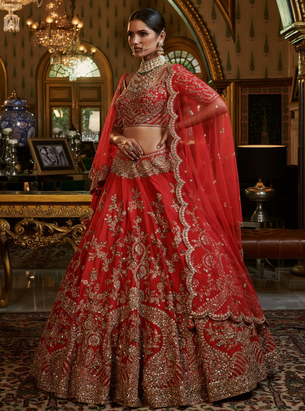 Dolly J-Red Eisha Raw Silk Lehenga Set-INDIASPOPUP.COM