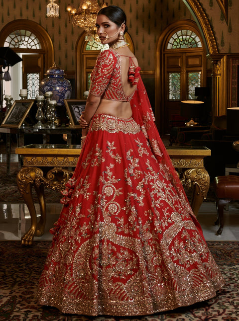 Dolly J-Red Eisha Raw Silk Lehenga Set-INDIASPOPUP.COM