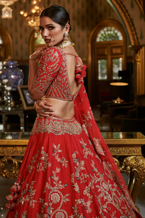 Dolly J-Red Eisha Raw Silk Lehenga Set-INDIASPOPUP.COM