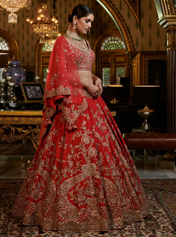 Dolly J-Red Eisha Raw Silk Lehenga Set-INDIASPOPUP.COM