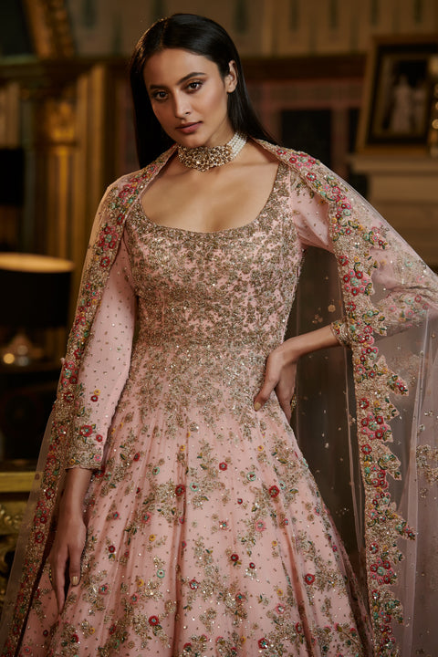 Dolly J-Powder Pink Ekra Kalidaar Set-INDIASPOPUP.COM